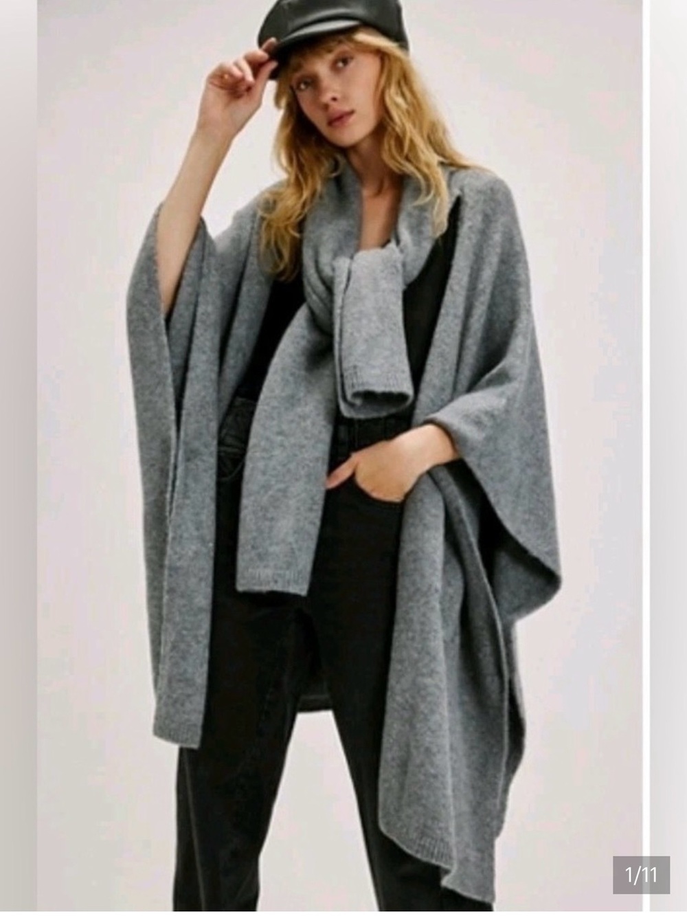 Anthropologie Gray Knit Poncho with Attached Scarf